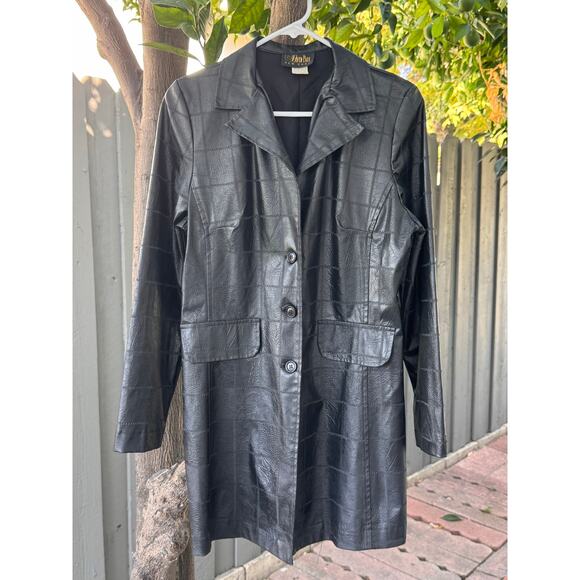 David Paul New York Faux Leather Patchwork Coat Jacket Women’s M Longline 90 Y2K - Picture 1 of 6